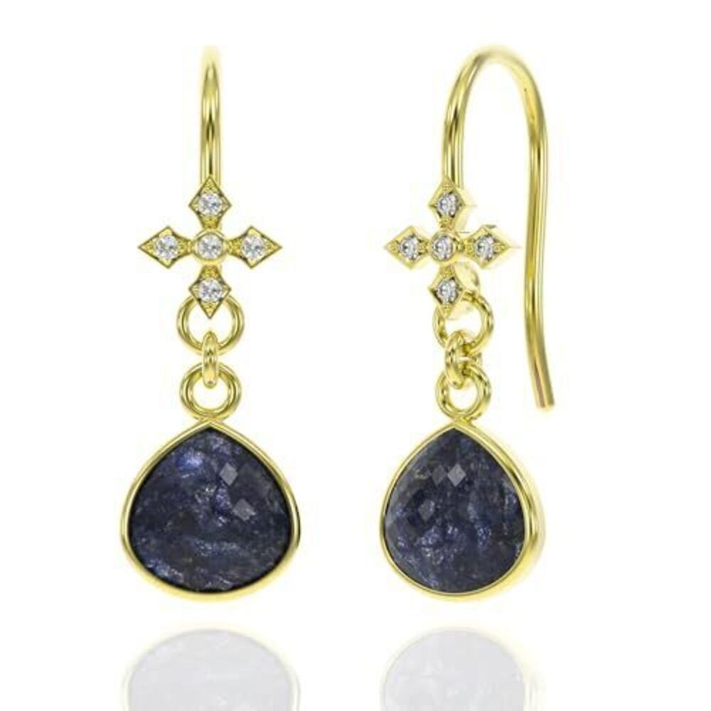 4252 Blue Sapphire Earrings Heart Dangle Drop Shape - 18K Gold Vermeil